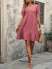 V-Neck Short Sleeve Mini Dress Trendsi