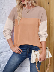 Color Block Round Neck Long Sleeve Sweatshirt - Trendsi