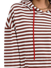 Drawstring Striped Long Sleeve Hoodie - Trendsi