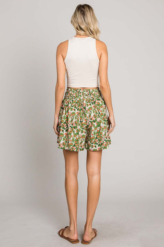 Cotton Bleu by Nu Label Floral Printed Smocked Waist Skorts - Trendsi