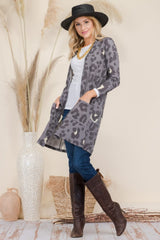 Celeste Full Size Leopard Open Front Contrast Cardigan - Trendsi