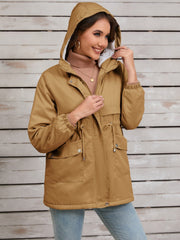 Drawstring Long Sleeve Hooded Jacket - Trendsi