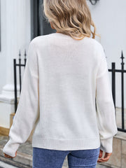 Crochet Flower Round Neck Sweater - Trendsi