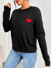 Heart Round Neck Long Sleeve Sweater - Trendsi