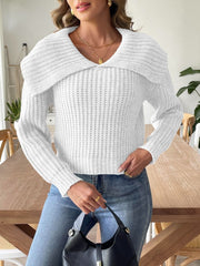 Cable-Knit Long Sleeve Sweater - Trendsi