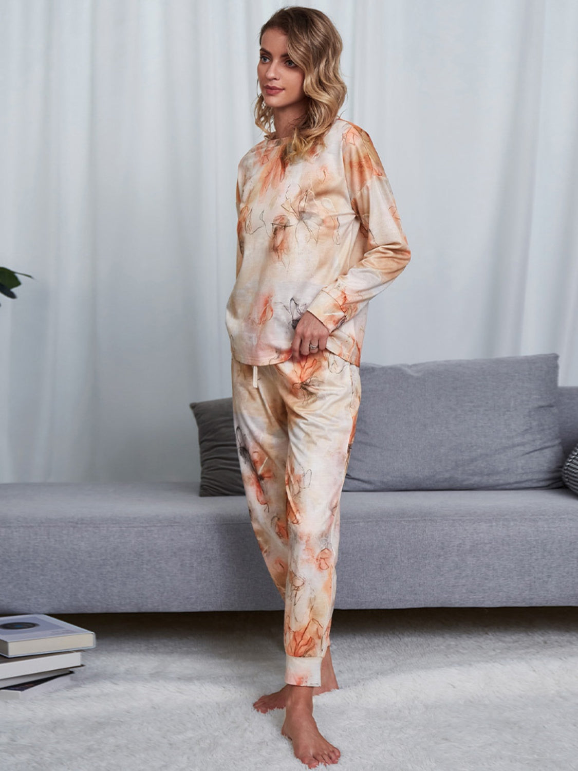 Tie-Dye Round Neck Top and Pants Lounge Set - Flyclothing LLC