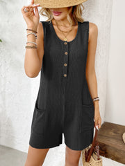 Pocketed Round Neck Sleeveless Romper