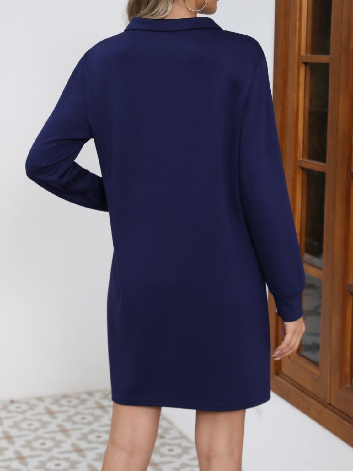 Johnny Collar Long Sleeve Dress - Trendsi