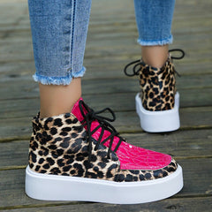 PU Leather Leopard Platform Sneakers - Trendsi