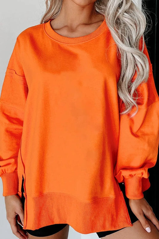 Exposed Seam Round Neck Long Sleeve Sweatshirt - Trendsi