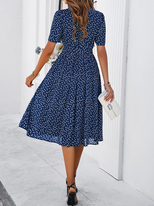 Printed Round Neck Short Sleeve Dress Trendsi