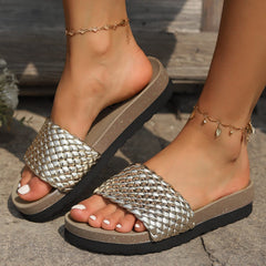 PU Leather Woven Platform Sandals - Trendsi