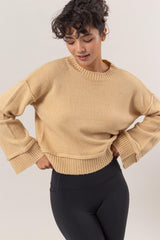 HYFVE Round Neck Dropped Shoulder Ribbed Sweater - Trendsi