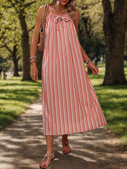 Striped Tie Neck Midi Cami Dress Trendsi