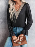 V-Neck Flounce Sleeve Blouse - Flyclothing LLC