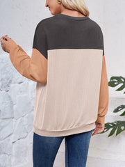 Color Block Round Neck Long Sleeve Sweatshirt - Trendsi