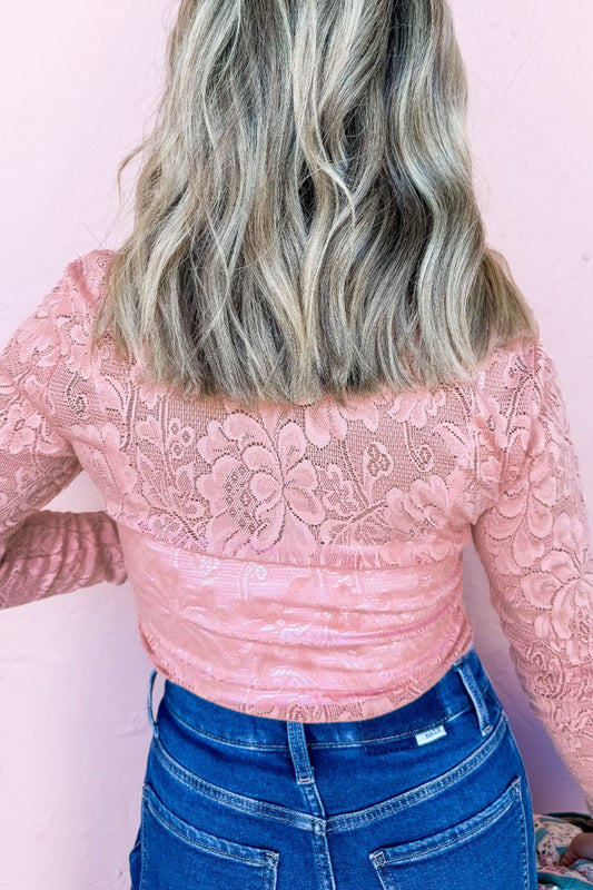 Lace Flower Round Neck Long Sleeve Top