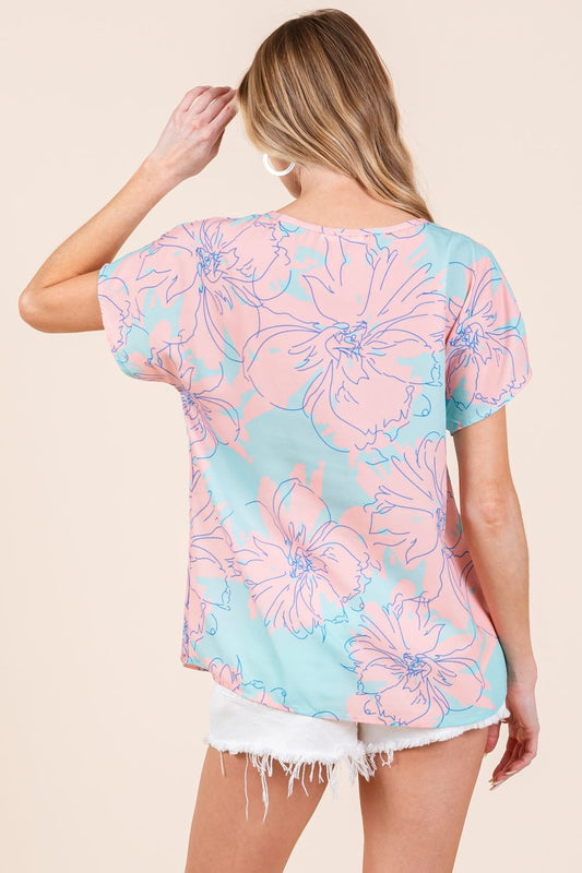 BOMBOM Floral Short Sleeve T-Shirt - Trendsi