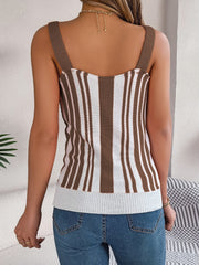 Openwork Striped V-Neck Tank Trendsi