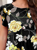 Printed Round Neck Tiered Dress - Flyclothing LLC