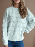 Openwork Round Neck Dropped Shoulder Sweater