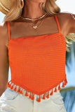 Tassel Square Neck Adjustable Strap Cami - Flyclothing LLC