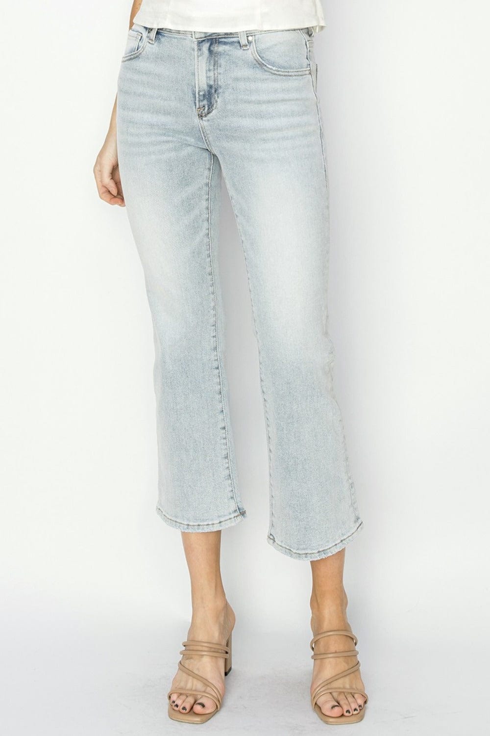 RISEN Full Size Mid Rise Cropped Flare Jeans - Trendsi