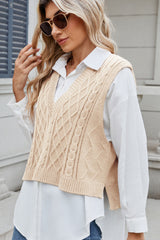 Cable-Knit V-Neck Sweater Vest