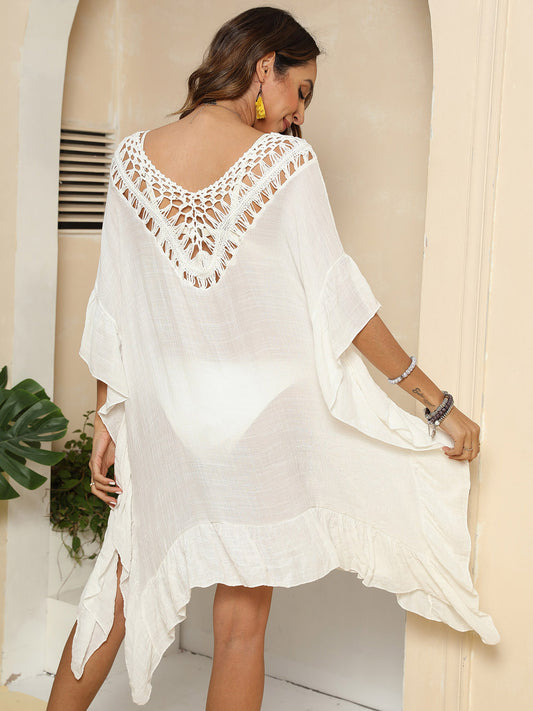 Cutout Ruffled Half Sleeve Cover-Up Trendsi