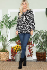 Celeste Full Size Leopard V-Neck Long Sleeve Blouse - Trendsi