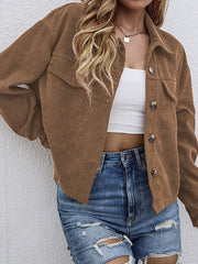 Button Up Dropped Shoulder Long Sleeve Jacket - Trendsi