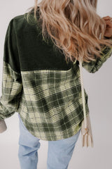 Snap Down Collared Neck Plaid Shacket - Trendsi