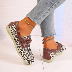 Lace Up Leopard Slip-Ons - Trendsi