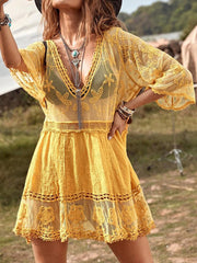 Lace Detail Plunge Cover-Up Dress - Flyclothing LLC