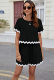 Contrast Trim Round Neck Top and Shorts Set - Trendsi