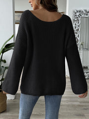 Heart Boat Neck Dropped Shoulder Sweater