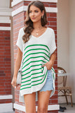 Striped V-Neck Short Sleeve Knit Top - Flyclothing LLC