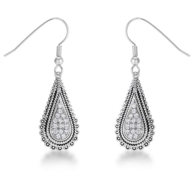 .45 Ct Tear Drop Rhodium Earrings with CZ - JGI