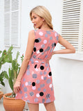 Tied Polka Dot V-Neck Dress Trendsi