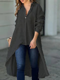 Full Size High-Low Collared Neck Long Sleeve Shirt - Trendsi