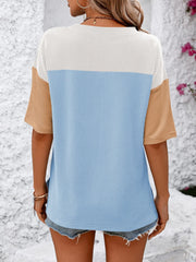 Color Block Round Neck Half Sleeve T-Shirt - Trendsi