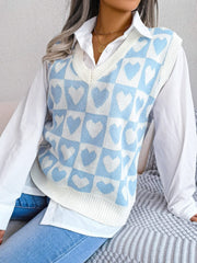 Heart V-Neck Sweater Vest - Trendsi