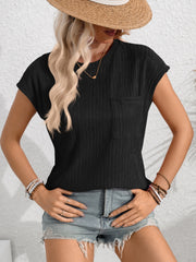 Round Neck Cap Sleeve Blouse Trendsi