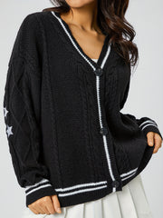 Star Embroidered V-Neck Long Sleeve Cardigan