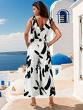 Tied Printed Surplice Sleeveless Jumpsuit - Flyclothing LLC