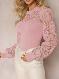 Lace Round Neck Long Sleeve T-Shirt - Trendsi