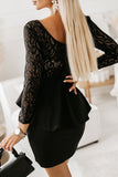 Lace Detail Long Sleeve Mini Dress - Flyclothing LLC