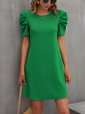 Round Neck Puff Sleeve Mini Dress - Flyclothing LLC