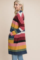 BOMBOM Color Block Striped Open Front Cardigan - Trendsi