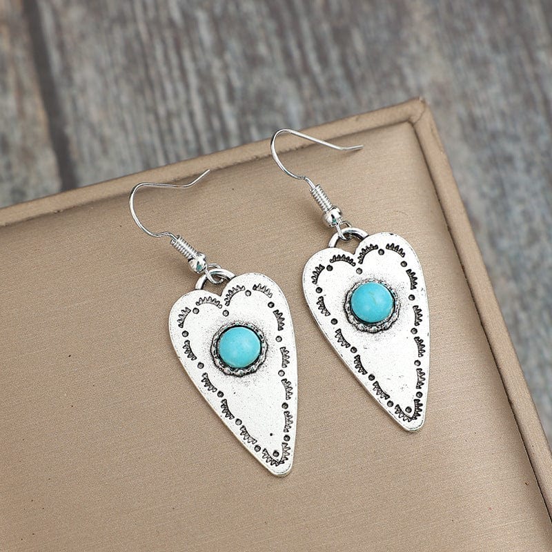 Alloy Turquoise Heart Dangle Earrings - Trendsi